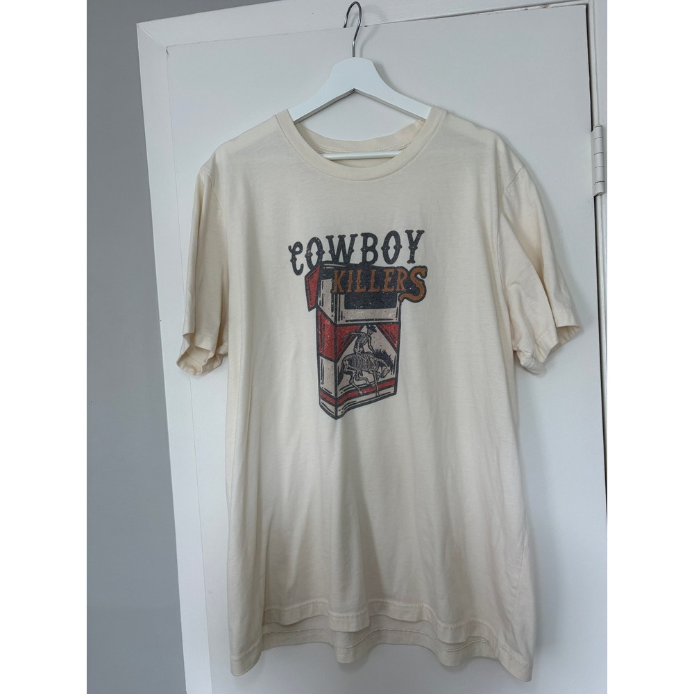 Cowboy Killers Graphic T-Shirt XL Off-White Skeleton Cigarette Pack Western Tee
